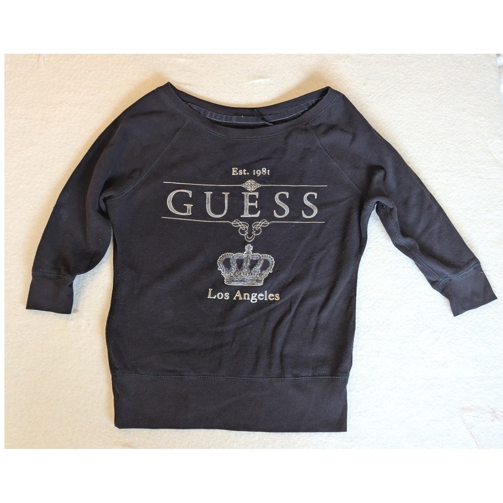 GUESS Est. 1981 Los Angeles Crown Sweatshirt Women's Medium Black (Y2K-inspired)